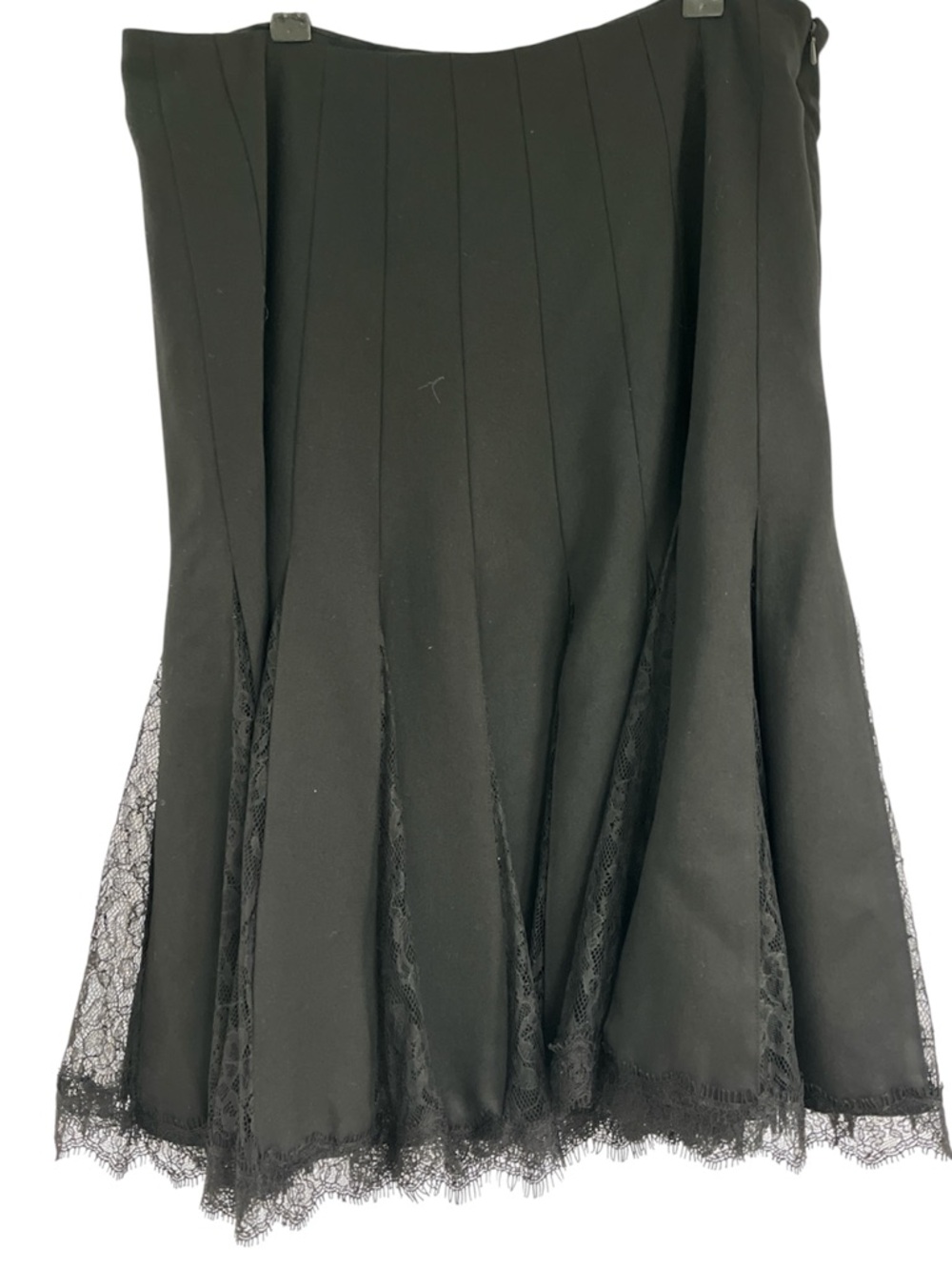 Carmen Marc Valvo Collection Pleated Wool Lace Black Circle Skirt 14